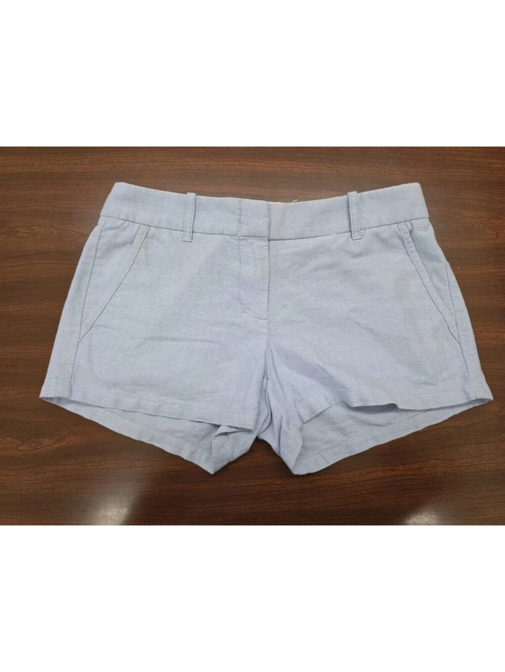 J Crew Womens Size 0 Flat Front 100% Cotton Oxford Shorts Light Blue Preppy